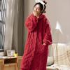 Pijama externo novo de celebridade da internet para mulheres, novo flanela espessa longo jacquard coral fleece com capuz conjunto longo