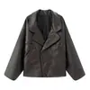 Venta al por mayor transfronteriza Estilo europeo y americano 2025 Nueva moda Elegante Ropa para mujer Artesanía vintage Holgada Solapa Chaqueta de cuero PU