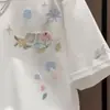 Camiseta de Manga Corta con Bordado Floral de Marca de Moda de Verano Estilo Japonés Juvenil Moderna Holgada Versátil