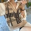 Chic coreano Otoño Nuevo Top Jersey de Cuello en V para Niña Caballo Fantasma Chaleco Recto Delgado sin Mangas para Mujer