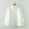 Camisa de manga larga con solapa Peter estilo japonés para mujer, diseño único de alta calidad, camisa básica, moda, venta al por mayor