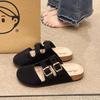 Sandálias Mules Fechadas no Dedo Estilo Birkenstock Retro Floresta Suede com Tira Dupla de Fivela Fofas e Singulares Bico Redondo para Mulheres, Adequadas para Uso ao Ar Livre, Estilo Old Money