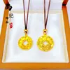 Colgante Brillante Efecto Hielo de Buena Suerte Bañado en Oro Tendencia de Tiktok, Collar de Moneda Atrae Riqueza al por Mayor