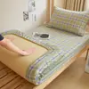 Nuevo modelo 2026 sábana acolchada de algodón 100% teñido en hilo de algodón lavado para dormitorio de estudiante, funda de colchón de una pieza