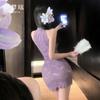 Yi Mengyao Sexy Novo Estilo Chinês Botão Renda Gola Alta Cheongsam Pura Luxúria Sexy Roxo Alças Sexy Lingerie para Mulheres
