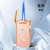 Isqueiro Portátil de Disparo Direto com Aparência Premium, Padrão Aurora Colorido da Moda, Isqueiro à Prova de Vento com Chama Azul, Venda por Atacado de Presentes