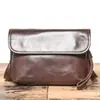 Bolsa de Ombro Masculina Vintage de Couro Genuíno de Alta Qualidade, Couro Bovino de Camada Superior, Tendência Europeia e Americana, Versátil, Casual, para o Dia a Dia, Bolsa Transversal