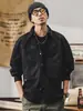 Camisa de trabalho patchwork retrô americana para homens, camisa casual solta da moda de outono com mangas compridas, jaqueta masculina no atacado