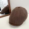 Boina coreana de moda con ala de cuero, boina a rayas reversible para mujer, gorra de estilo newsboy cálida para otoño e invierno estilo old money