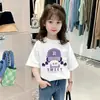 Camiseta de Manga Corta para Niña Estilo Nuevo de Verano, Top Infantil de Algodón Puro, Camiseta Elegante Versátil de Moda para Niñas Pequeñas