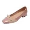 Zapatos de Cuero para Mujer Estilo Francés con Lazo, Punta Cuadrada y Tacón Grueso, 2026 Primavera/Verano, Slip-On de Boca Baja para el Trabajo, Zapatos Planos de Tacón Medio para Mujer