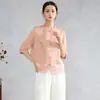 Jaqueta Camisa de Cetim Jacquard de Seda para Mulheres, Seda de Amora, Novo Estilo Chinês, Para o Trabalho, Cardigã Camisa de Manga Três Quartos para o Verão