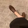 Versión de Piel de Vaca Zapatos Mocasines Hechos a Mano con Patrón de Anguila para Mujer Slip-ons de Tacón Grueso Fruncidos Versátiles Suela Gruesa Estilo Británico Zapatos Pequeños de Cuero