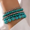 Pulsera de Cuentas Turquesa Multicapa Estilo Bohemio Transfronteriza, Pulsera de Cadena Simple de Lujo Ligero al por Mayor