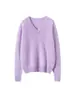 Suéter de Cachemira con Hilo Cepillado sin Costuras, Cuello en V, Manga Larga para Mujer, Estilo Perezoso, Holgado, Casual, Suéter de Punto para Otoño e Invierno, Capa Base