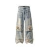 Jeans Americano Retrô Lavado Desgastado Rasgado Unissex Reto Solto Moderno Casual Perna Larga Comprimento Total