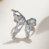Anillo abierto de plata con textura fresca y moderna europea y americana, mariposa tridimensional líquida incrustada con circonita, anillo ajustable para dedo de dieta