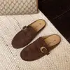 Nuevas Mules de Cuero Suave Estilo Retro Otoño 2026 para Mujer con Cierre de Hebilla, Mules Casuales sin Cordones para Mujer