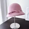Chapéu de Pescador com Laço Face Pequena Vento de Mil Jin Feminino Outono Inverno Versátil Chapéu de Feltro Chapéu Fedora de Lã Australiana Chapéu Balde Francês