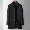 Casaco Masculino Artesanal Outono/Inverno 2025 Estilo Executivo com Forro de Plumas Removível, Jaqueta de Lã Quente para Jovens Profissionais