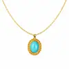 Colar vintage em aço inoxidável estilo francês com toque de alta qualidade, pingente de turquesa microincrustado, corrente para clavícula nova, moderna e versátil