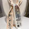 Bufanda de Seda con Estampado Retro Biselado de Moda Elegante con Estampado de Espiga y Cinta para el Cabello para Mujer, Estilo Coreano Transfronterizo