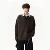 Jaqueta Cardigan de Tricô Color Block Estilo Americano Masculino Outono Solta Estilo Preguiçoso Marca Tendência Versátil Casual Cardigã com Botões