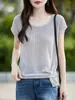 Camiseta de Punto de Lino Redonda Transfronteriza para Mujer Verano 2026 Nuevo Estilo Coreano Holgada Casual Irregular Adelgazante