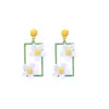 Aretes de Flor Cuadrada Verde Fresco Diseño de Nicho Pendientes Ins Estilo Simple Lindo Dulce de Chica Japonesa