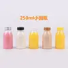 Garrafa plástica transparente de boca larga 250ml garrafa descartável para bebida de pet garrafa para leite fresco iogurte grau alimentício garrafa para milk tea para levar