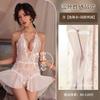 Lencería de encaje con abertura en la entrepierna y cuello halter con tiras, pecho revelador, ropa de dormir transparente, lencería erótica de tres puntos