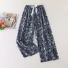 Pantalones Casuales Delgados Florales Dulces de Primavera y Verano para Mujer, Adecuados para Usar al Aire Libre, Pantalones para Aire Acondicionado, Pantalones Sueltos para Casa de una Sola Pieza, Pantalones Largos