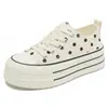 Zapatos de Lona de Lunares Blancos y Negros para Mujer 2026 Otoño Nuevo Estilo Suela Gruesa Suela Suave Cómodos de Moda Elegantes Versátiles Zapatos de Lona para Mujer