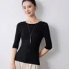 Suéter de color liso sin costuras principios de otoño delgado manga de cinco cuartos tejido superior camiseta de manga media para mujer corte ajustado camiseta básica venta al por mayor