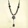 Colar Artístico de Cerâmica Estilo Chinês Vintage para Mulheres, Corrente Longa com Pingente para Suéter de Estudante, Acessório de Roupa Simples e Versátil