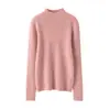 Suéter Elegante 100% Caxemira Feminino Pulôver Simples de Caxemira Quente Tricô Gola Alta Meia Suéter Básico Novo Roxo