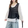 Especial2026 Início do Outono Novo Tamanho Grande Moda Feminina Elegante Colete Vazado Conjunto de Duas Peças com Mangas Longas 0911