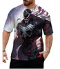 Camiseta Masculina Estampa de Desenho Marvel Venom Verão 2025 Solta Respirável Xadrez Gola Redonda