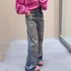 Jeans para Mujer de Estilo Americano, Chica Picante, Resistentes, con Remaches, Bloques de Color, Impresión 3D, Nuevos de Otoño, Holgados, Pierna Ancha, Modernos