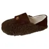 Primer Encuentro Temporada Camelia Francesa Zapatos Peludos Cómodos sin Cordones para Mujer Otoño/Invierno Mocasines con Forro de Terciopelo Suela Suave Zapatos para Conducir