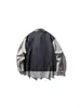 Camisa de Trabajo de Manga Larga para Hombre Rumen Estilo Japonés Otoño Color Bloque Retro Falsa de Dos Piezas Versátil Camisa Chaqueta
