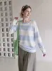 Camiseta de Manga Larga a Rayas Suelta Estilo Coreano de Seda de Hielo con Protección Solar Cover-up para Mujer Verano Delgado Ropa Exterior Estilo Perezoso Top para Aire Acondicionado