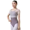 Verão adulto renda costura manga curta ballet peça única roupas de dança yoga body roupas de dança feminina prática atacado