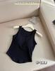 Chaleco de punto con diseño de cuello cuadrado, botones, sin mangas, corto, para exterior, interior, con almohadilla en el pecho, de una pieza, camisa básica de moda