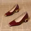 Sapatos baixos femininos com padrão de cobra, biqueira de metal ferro, para primavera e outono, temperamento francês, salto grosso, versátil, confortável, sapatos pequenos de couro de salto médio