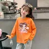 Camiseta Básica Estilosa de Desenho Animado para Outono e Primavera para Crianças Maiores e Bebês, 100% Algodão, Camiseta de Manga Longa da Moda para Meninas