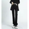 Jeans Preto de Barra Reta Feminino Tendência Versátil Cintura Alta Calças Tubo Fumê Emagrecimento Solto Stretch Estreito Calças de Barra Larga