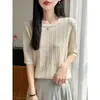 Estilo Nuevo de Verano para Mujer, Suéter de Punto de Cuello Redondo, Camiseta de Manga Corta, Top Ligero y Transpirable, Moderno
