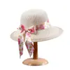Chapéu Feminino de Verão Grande de Palha com Laço Moda Cobertura de Rosto Chapéu Bacia Chapéu de Pescador Protetor Solar Chapéu de Sol para Férias