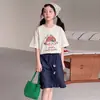 Venta al por mayor de fábrica para niñas, dulce camiseta de verano de manga corta, nuevo modelo 2026 para niños mayores, de algodón puro, casual, cuello redondo